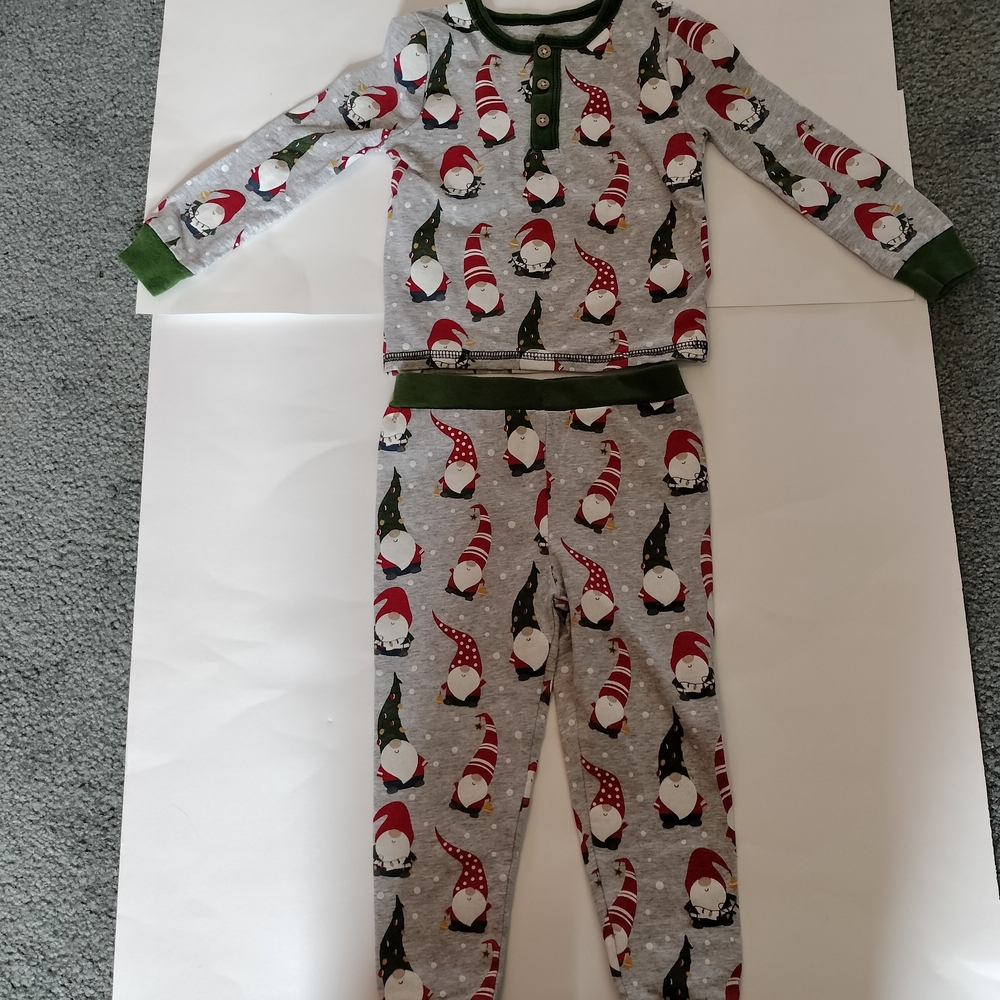 Mud Pie Gnome Print Pajama Set - Gray, Red, and Green